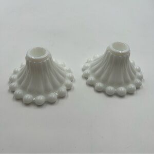 Pair of vintage 1950 Anchor Hocking Berwick "Boopie" milk glass candlesticks